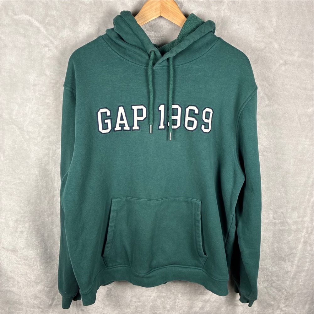 Gap 1969 Mens Green Sherpa Lined Hood Pullover Hoodie Sweatshirt Size Large Y2K